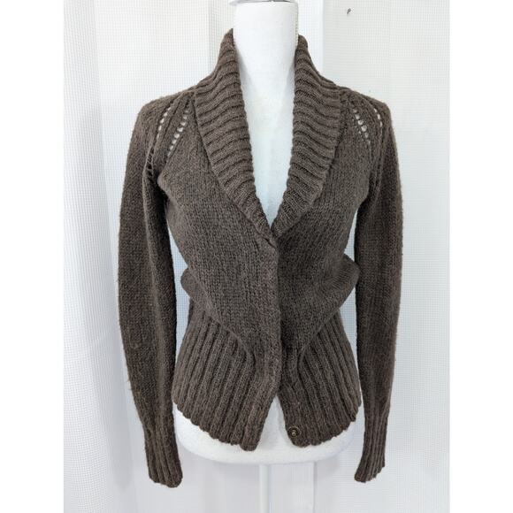 THE GAP! MOCHA MOHAIR BLEND HIDDEN SNAP FRONT BIG LAPEL CARDI SWEATER! SZ XS - Picture 2 of 8